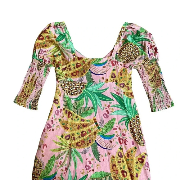 Farm Rio Pink Tropical Fruits Puff Sleeve Sweetheart Mini Dress XS - Picture 12 of 16